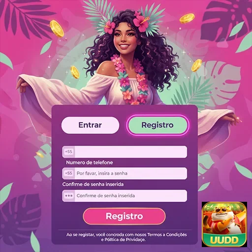 Tela de registro do uudd com modelo tropical e opções de login.