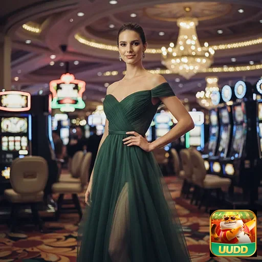 Jogadora VIP em cassino com a marca uudd visível.