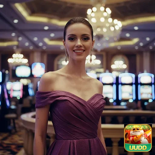 Jogadora elegante em cassino da uudd com ambiente luxuoso.