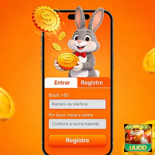 Interface de registro VIP do uudd com animação de moedas.