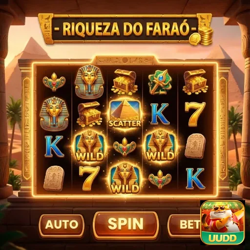 Interface do aplicativo cassino uudd com o jogo Riqueza do Faraó.