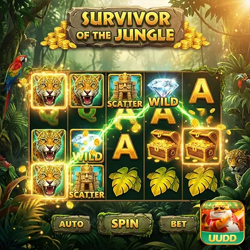 Slot 'Survivor of the Jungle' no cassino uudd com temas selvagens.